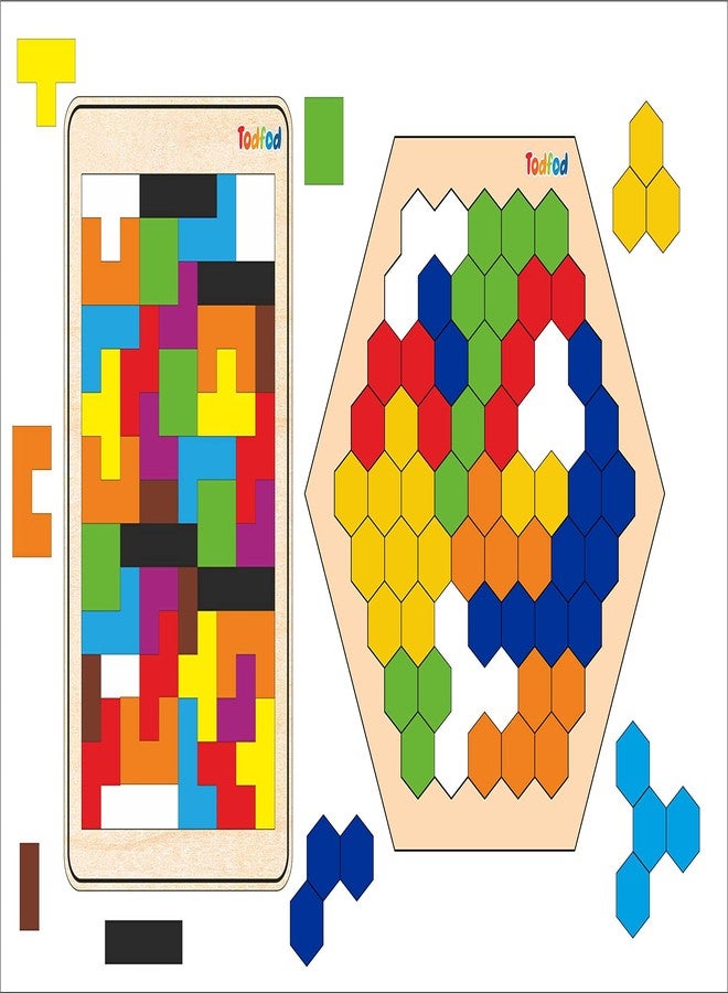 Todfod Hexa Tetris Puzzle Game for Kids Age 6 Plus, Educational Brain Teaser Toy with Colorful Geometric Pieces, Logic Thinking STEM Learning Activity for Boys Girls - Image 4